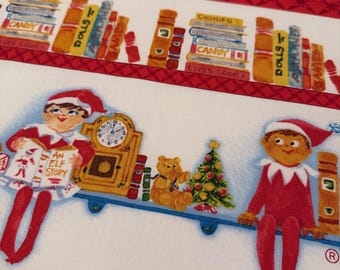 Elf Border Stripe | 24in Pattern Repeat | Christmas | Elves | Books | 100% Cotton Quilting Fabric by Quilting Treasures