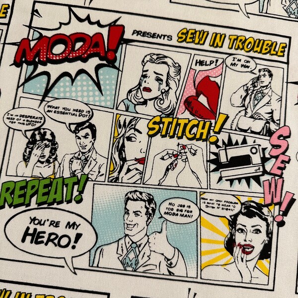 Super Heroes Panel - Canvas Comic Strip | RARE | Sew In Trouble | 100 % Cotton Fabric by Moda