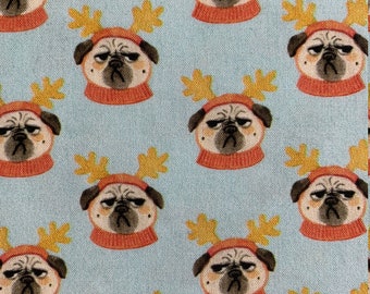 1/2 Yard Bah Hum Pug | Christmas | Dogs in Costumes | 100% Cotton Quilting Fabric by Miriam Bos for Dear Stella