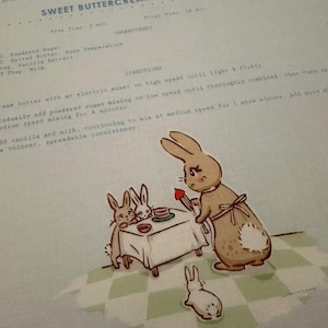 Bunnies & Cream Recipe Panel by Lauren Nash | Rare | OOP | Lt Blue | C6024 | 100% Cotton Quilting Fabric for Penny Rose for Riley Blake