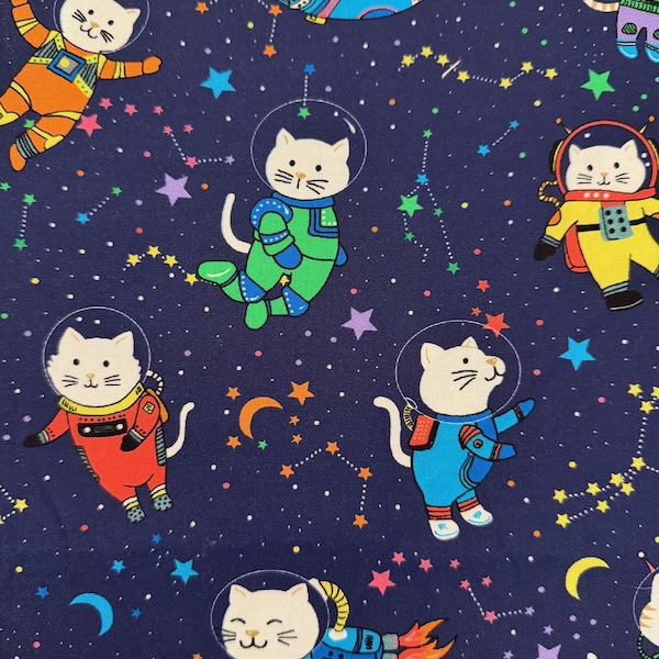 1/2 Yard Outer Space Kittens | Astronaut Cats | OOP | 100% Cotton Quilting Fabric by Fabric Traditions