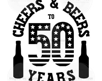 50周年を祝って乾杯！SVG/PNG：50歳の誕生日デザイン（デジタルダウンロード）