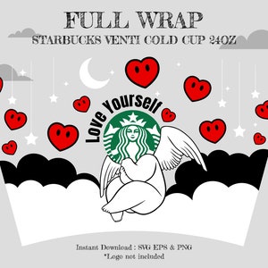 Seamless Angel Wings Full Wrap Starbucks DIY Cold Venti Cup 24 Oz / Heaven Heart Custom Starbucks Cup SVG Decal File for Cricut