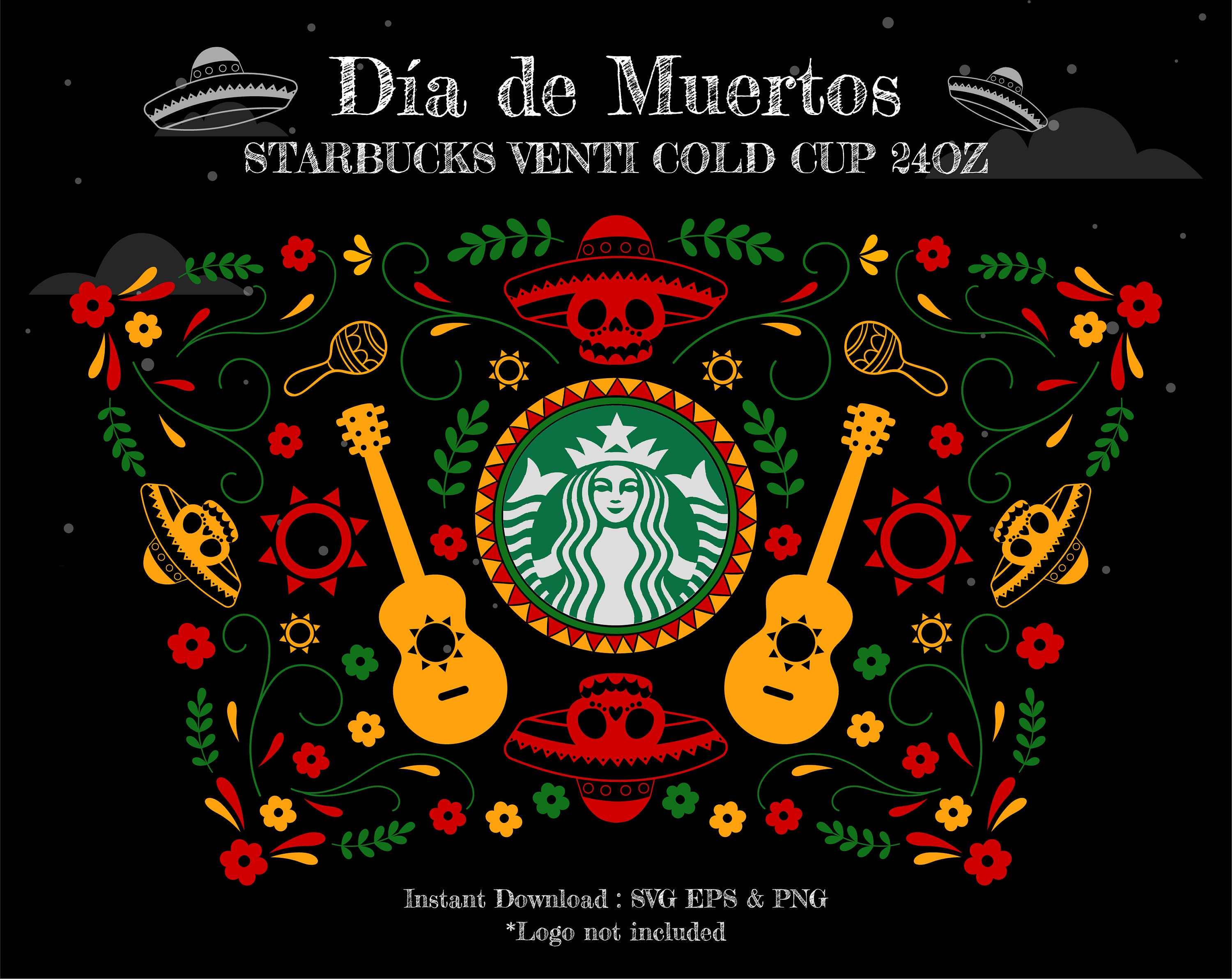 Full Wrap Dia De Los Muertos Starbucks Cup SVG Halloween Etsy