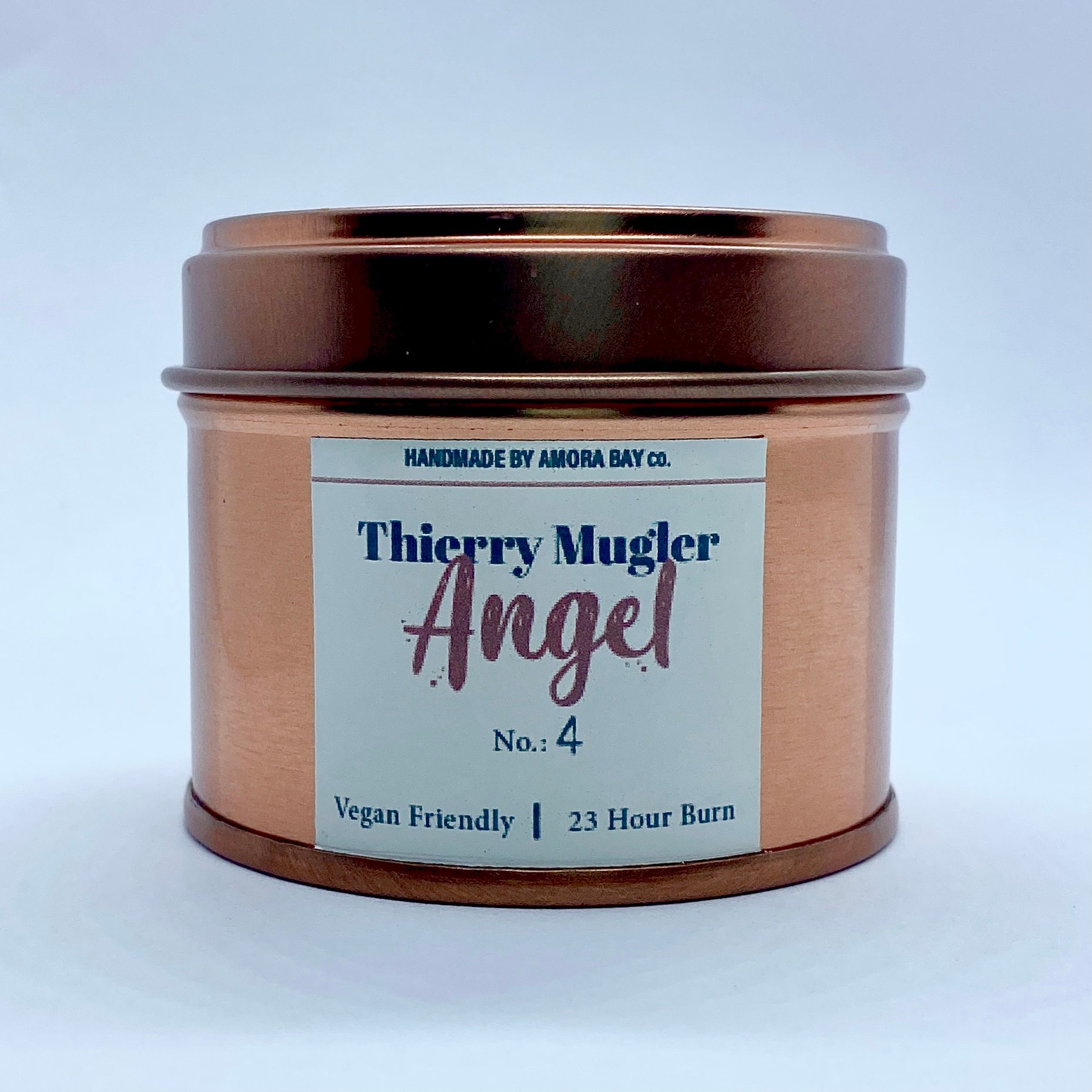 Mugler Angel fragrance homemade candle Rose Gold tin soy wax Etsy