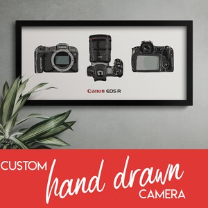 Custom Hand drawn camera artwork - Any make and model photography camera - Hand Drawn Print