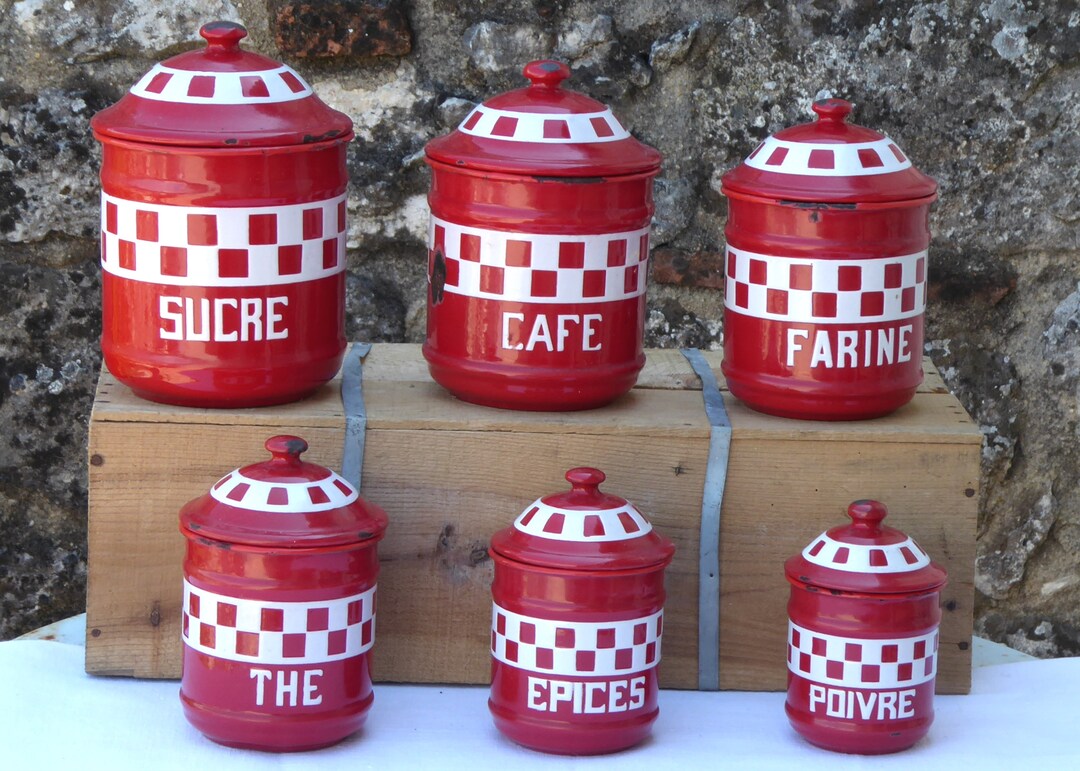 Vintage French Canister Set of 6 Lustucru Style Red & White Etsy