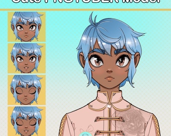 PNGtuber Cute Blue Haired Model - Veadotube Mini and Discord Stream Avatar for Streamers