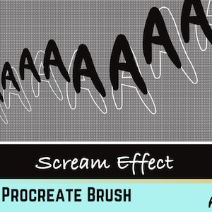May include: Procreate brush for digital art, called "Scream Effect". The brush creates a series of black "A" letters in a diagonal line, with each letter slightly smaller than the one before it, creating a scream effect.
