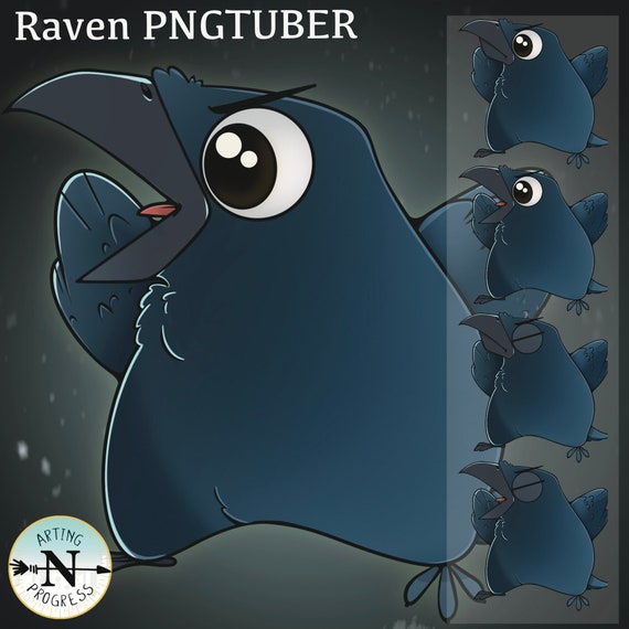 Grumpy Raven PNGtuber Avatar – Veadotube Mini Model Perfect for, Discord, Twitch, TicTok and YouTube Streamers/Content Creators