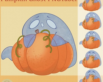 Pumpkin Ghost PNGtuber - Premade Model Ready to Go, VeadoTube Mini Model, Cute Ghost PNG Tuber for Streamers, 5 Expressions