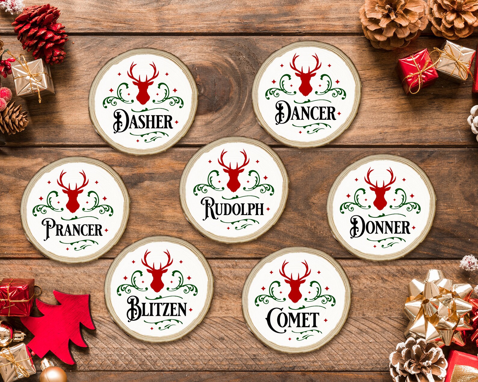 Santa Reindeer Designs for Christmas Bauble svg Reindeer | Etsy