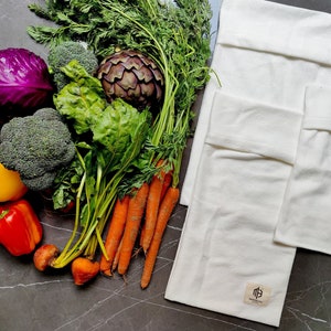 100% Organic Cotton Produce Crisper Bag Set of 3 - Simply Wet & Keep Your Produce Fresher, Longer in Your Refrigerator! Sustainable!