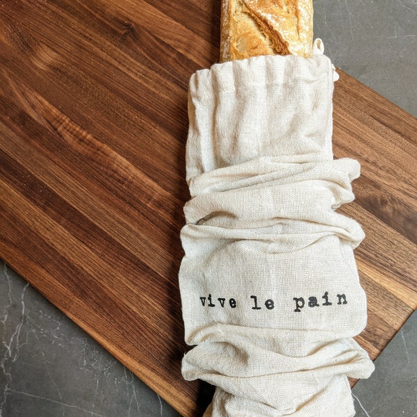 SALE ! Artisan "Vive Le Pain" 100% Linen Bread Bag with Drawstring - Boule Size or Baguette/French Size, Reusable Farmhouse Bread Bag Set