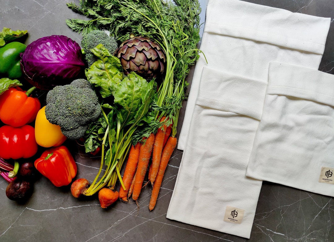 100 Organic Cotton Produce Crisper Bag Set of 3 Simply Wet & Keep Your