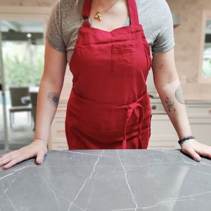 Soft Linen Apron, Chefs, Bakers, Kitchen with Pockets, Unisex, Full Length