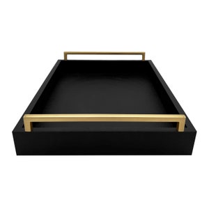 NEW Faux Leather Modern Decorative Coffee Table Tray, Ottoman Tray with Extra Wide Champagne Gold Handles. From Farmhouse to Modern!
