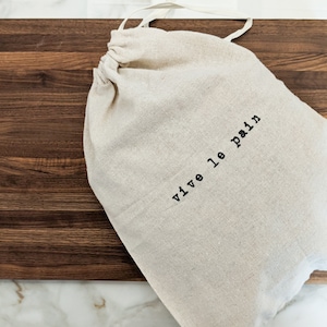 Artisan Linen Bread Bag with Drawstring – "Vive Le Pain" Reusable Farmhouse Style