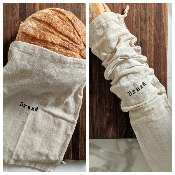 Fast Ship! Artisan 100% Linen Bread Bag Set - Boule Size or Baguette Size, Bread Baking Gift, Farmhouse Bread Bag Set