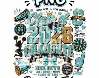 Class of 2026 Cheer PNG | Senior Graduate Cheerleader Design | Digital Download | Glitter Graduation PNG