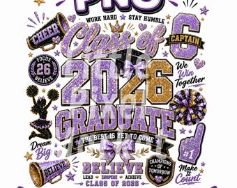 Class of 2026 Cheer PNG | Senior Graduate Cheerleader Design | Digital Download | Glitter Graduation PNG