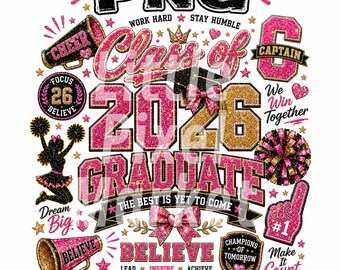 Class of 2026 Cheer PNG | Senior Graduate Cheerleader Design | Digital Download | Glitter Graduation PNG