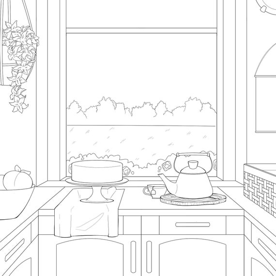 Download Printable Cottagecore Adult Coloring Page Adult Coloring Etsy