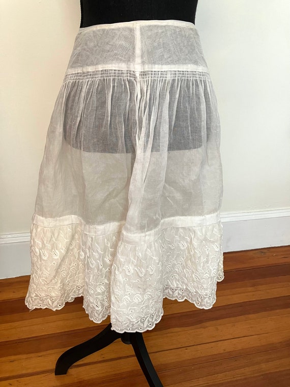 Antique petticoat embroidered white handmade - image 2
