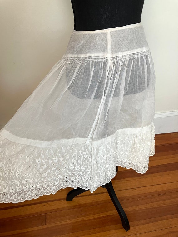 Antique petticoat embroidered white handmade - image 1