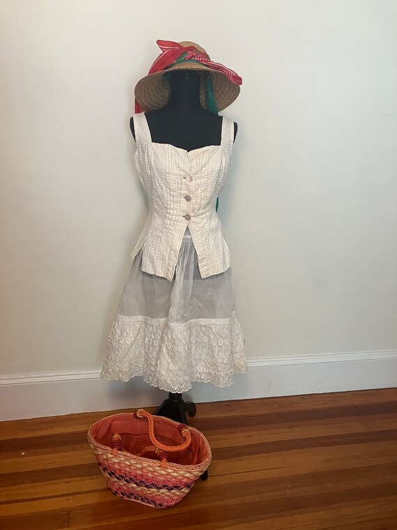 Antique petticoat embroidered white handmade - image 3