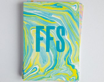 FFS, Handmade Letterpress Greeting Card, Paper Marbling