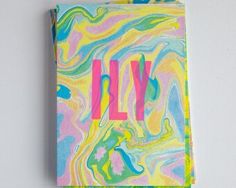 ILY, Handmade Letterpress Greeting Card, Paper Marbling, I Love You