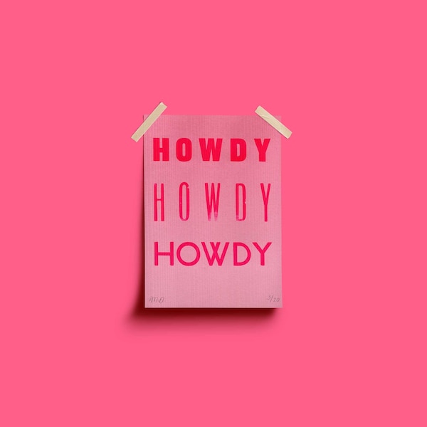 Buchdruck Poster, Howdy, Art Home Décor Print