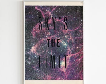 Sky's the Limit Vintage Space Print, Outer Space Letterpress Poster, Constellations Poster, Vintage Artwork, Vintage Art Home Décor Print