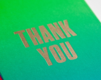 THANK YOU, Handmade Letterpress Greeting Card, Gradient, Thanks