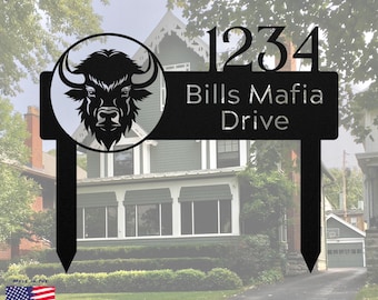 Custom Buffalo Bills Metal Address Sign: Personalized Football Lawn Decor