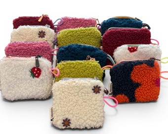 The Tiny Treasure Pouch - Fluffy Sherpa Pouch Edition - Small Purse for Earbuds & Jewerly | Mini Zipper Pouch - Handmade
