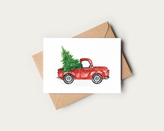 Christmas Truck Watercolour Christmas Card Pack, Eco Friendly Christmas Greeting Card, Illustrated Christmas Card Set