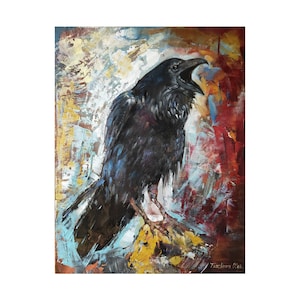 Crow Painting Raven Original Art Raven Artwork Bird Wall Art Corvus Art Impasto Painting Original Oil Canvas 18 by14&quot; by CupOfArtOriginal