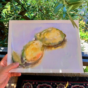 Original Lemon Watercolor Painting, Still Life Kitchen Art (8x12)