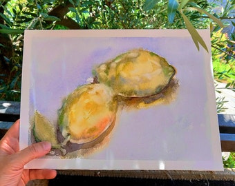 Original Lemon Watercolor Painting, Still Life Kitchen Art (8x12)