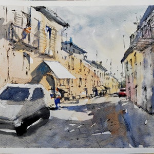 Tuscany Painting Original Watercolor Italy Wall art Cityscape Artwork Above Sofa Art 10 by 14 by CupOfArtOriginal