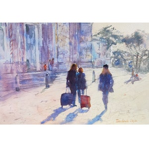 Italy Painting Orvieto Original Art Cathedral Art Piazza Duomo Artwork Landscape Art Cityscape Watercolor 10 by 14&quot; by CupOfArtOriginal