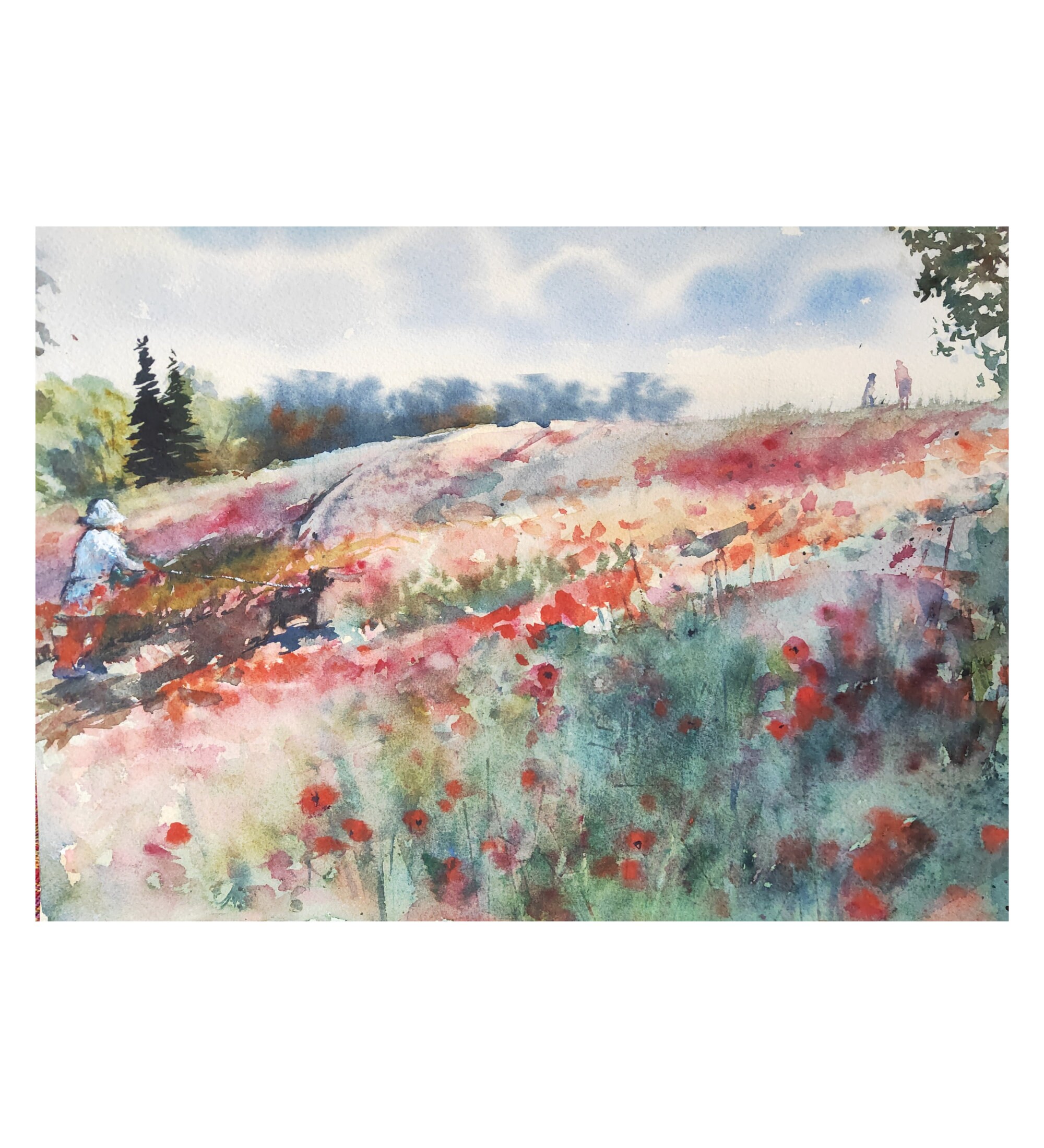 Mohn Feld Malerei zwei Schwestern Original Kunst Kind mit Hund Etsy