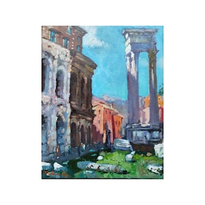 Rome Painting Marcello Theater Original Art Italy Artwork Ancient Rome Wall Art Cityscape Artwork Original Oil Painting 12 by 9&quot; by CupOfArt