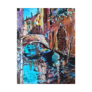Venice Painting Italy Original Art Gondola Artwork Cityscape Wall Art Bridge Painting Landscape Art Boat Art 16 by 12 &quot; by CupOfArtOriginal