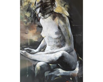 Weiblicher Akt Gemälde Frau Original Kunst Figur Figurative Kunst Figur Akt Kunst Schwarz Weiß Öl Kunst 16 von 12" by CupOfArtOriginal