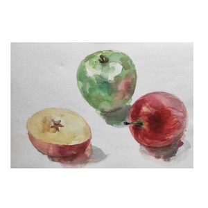 Apple Painting Fruit Original Art Still Life Artwork Fruit Painting Couple Apples Artwork Two Apples Watercolor 8 by 12&quot; by CupOfArtOriginal