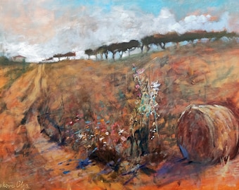 Tuscany Landscape Oil Painting, Original Countryside Art (23x31)