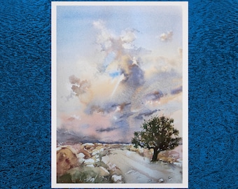Joshua Tree National Park Watercolor Painting, Desert Art 14x10"